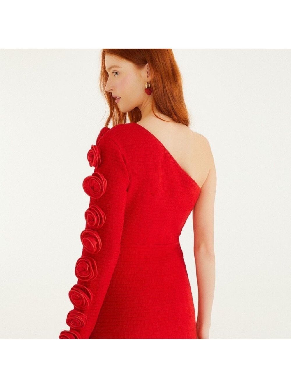 Farm Rio Red Roses One-Shoulder Slim Mini Dress - Picture 8 of 10